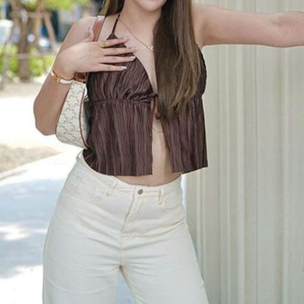 BRAND NEW! BROWN FRONT TIE TOP!